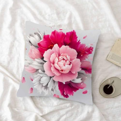 oFloral Peony Flower Throw Pillow Cover - 18x18 Inch Decorative Cushion Case