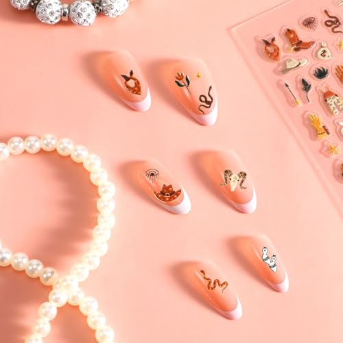Retro Cowboy 5D Embossed Nail Art Stickers Western Decals