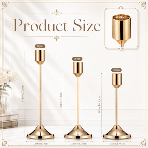 72 Pcs Brass Gold Taper Candle Holders Kit - Vintage Metal Candlestick Set