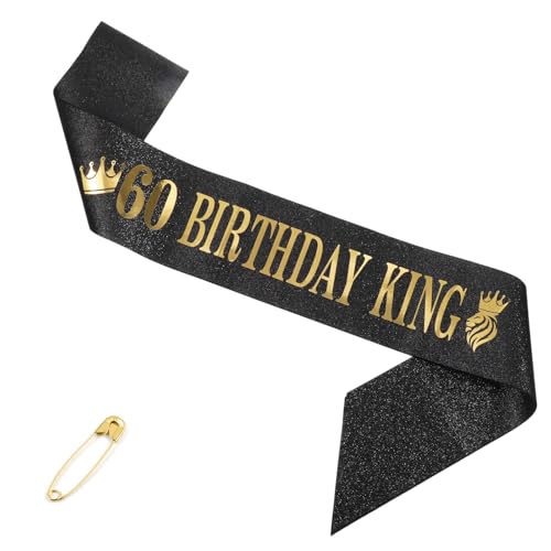 60th Birthday King Sash for Men - Black & Gold Party Decoration
