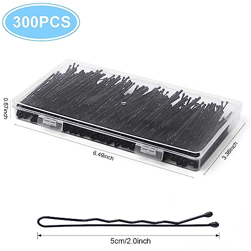 Fosvrde Black Bobby Pins 300 Pcs - 2 Inch Non-Slip Metal Hair Pins with Storage Box