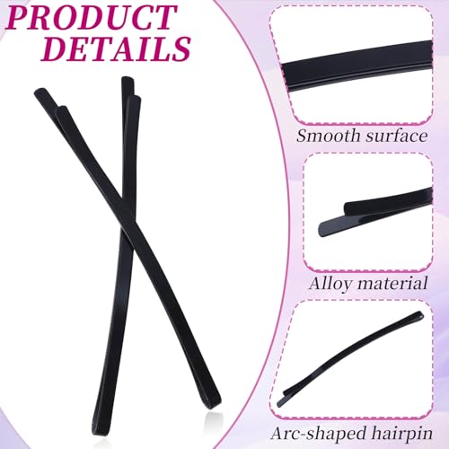 Incinkod 12 Pcs Curved Bobby Pins 3.35 Inch Large Non Slip Metal Hair Pins for Thick and Fine Hair, Black
