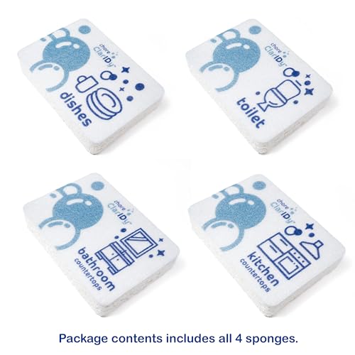 Individually Wrapped Non-Scratch Cellulose Sponges - 4-Pack with Labels for Kitchen and Bathroom Cleaning