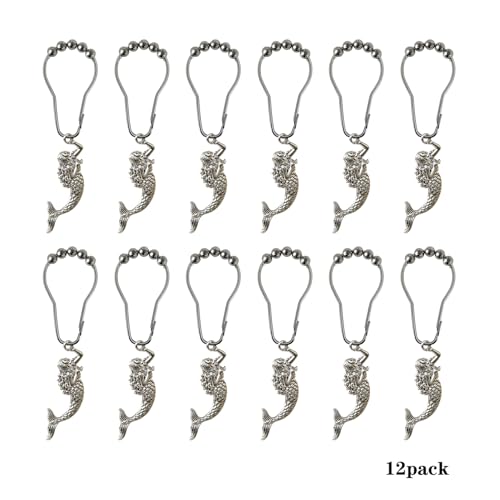 Mermaid Shower Curtain Hooks - Decorative Stainless Steel Rings, Pack of 12