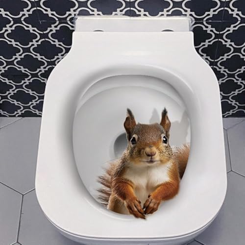3D Squirrel Toilet Lid Decal - Waterproof Vinyl Bathroom Wall Sticker