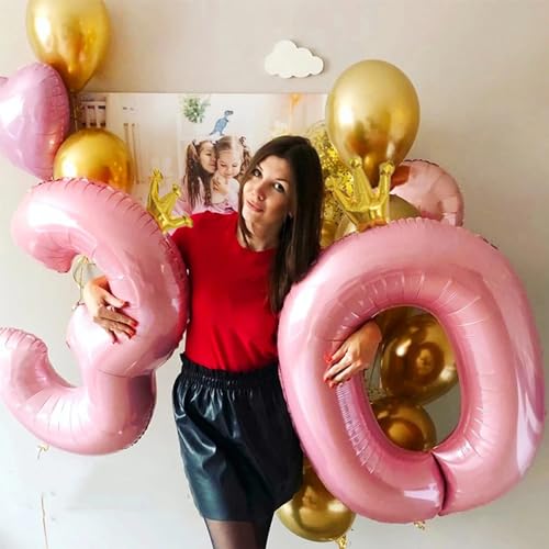 40 Inch Number 10 Pink Crown Foil Balloon Set for 10th Birthday