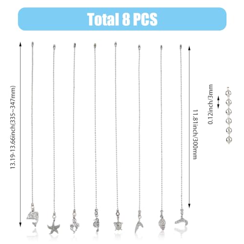 8Pcs Sea Animal Ceiling Fan Pull Chain Extenders, Antique Silver Nautical Decor