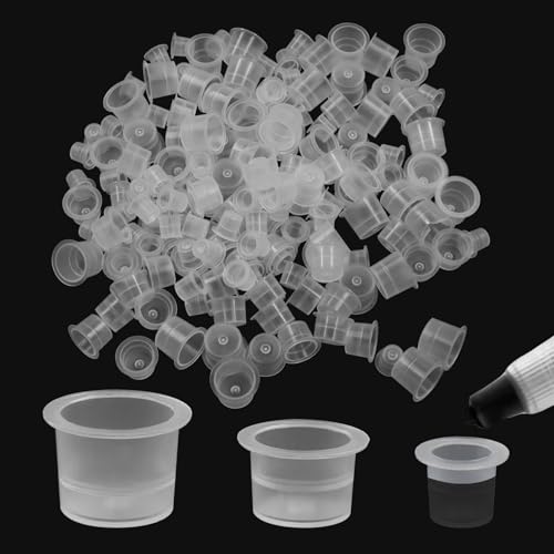 Rierdge Tattoo Ink Caps - 300 Pack Disposable Clear Plastic Cups S/M/L