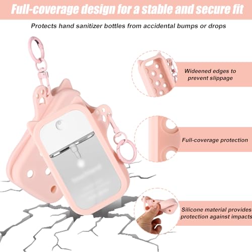 Silicone Case for Touchland Hand Sanitizer Spray Pink Cute Cat Cover with Keychain