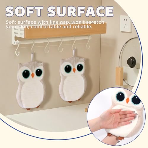 Beige Owl Wall Mounted Hand Towels 2 Pack - Soft, Quick Dry