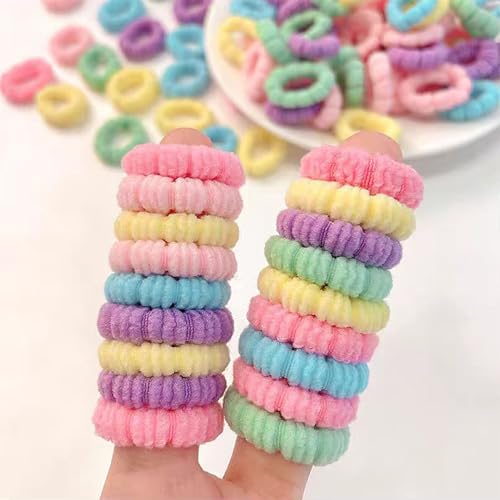 Tihzheoy 500 PCS Multicolor Cotton Hair Ties - Soft No-Crease Baby & Kids Hair Elastics