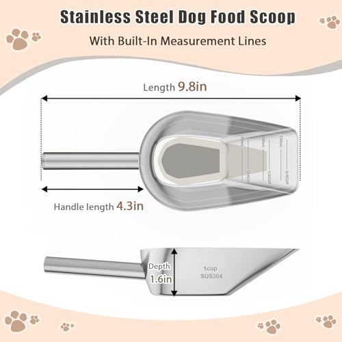 304 Stainless Steel Pet Food Measuring Scoop - 1 Cup with Long Handle