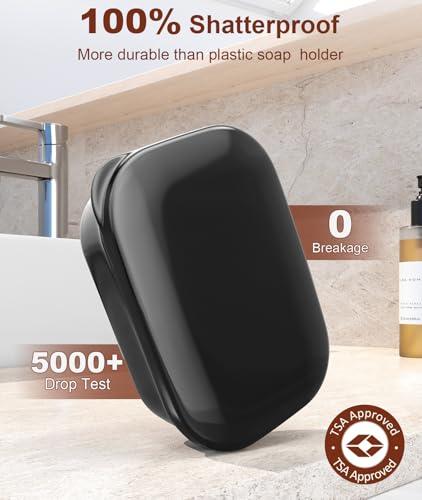 Quatish Leakproof Travel Soap Dish with Lid - Medium Black Bar Soap Holder