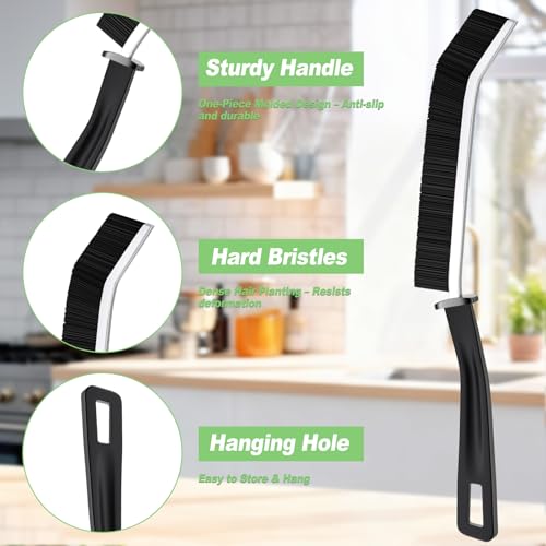 Cnuoky Crevice Cleaning Brush Set, Stiff Bristle Gap Scrubber 3 Pack
