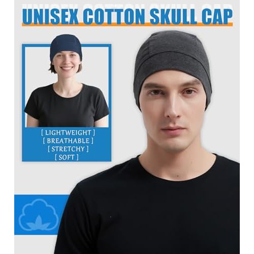 3 Pieces Cotton Skull Caps for Men Women Beanie Chemo Headwear Riding Helmet Liner Running Sleeping Hats