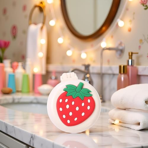 Strawberry Travel Hair Brush, Folding Round Massage Brush with Mini Mirror