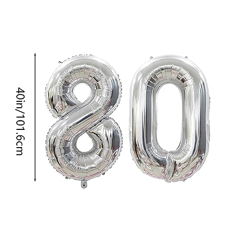 40-Inch Silver Number 80 Balloon for 80th Birthday & Anniversary