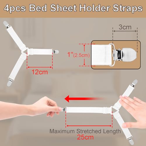 4 Pack Adjustable Bed Sheet Straps - Non-Slip Mattress Corner Holders