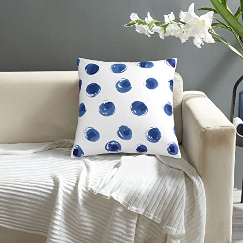 VARUN Dots Throw Pillow Cover 18x18inch - Blue Polka Dots Design