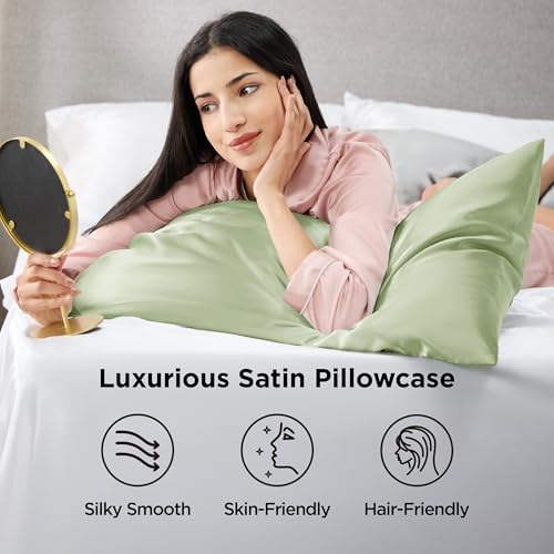 Bedsure Satin Pillowcase Set of 2 - Standard Size 20" x 26" in Sage Green