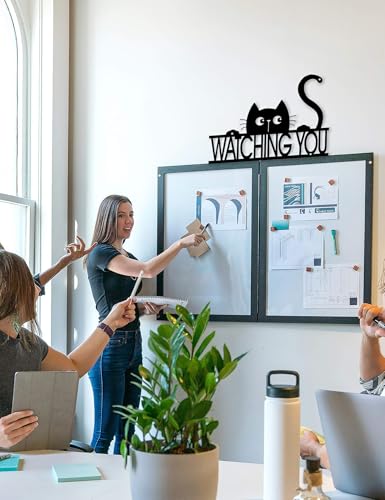 Funny Black Cat Wall Art - 'WATCHING YOU' Laser Cut Metal Sign