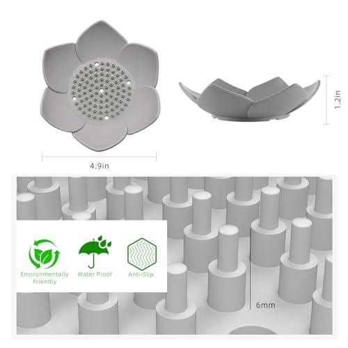 HONYUEYIM Lotus-Shaped Silicone Shower & Soap Dish Tray, Non-Slip Drainage, White/Grey