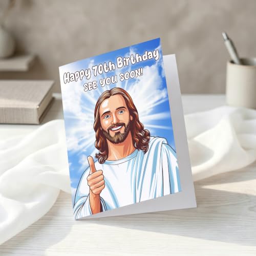 PTRUKD Funny 70th Birthday Card BIR-KM-405 – Hilarious Jesus Humor