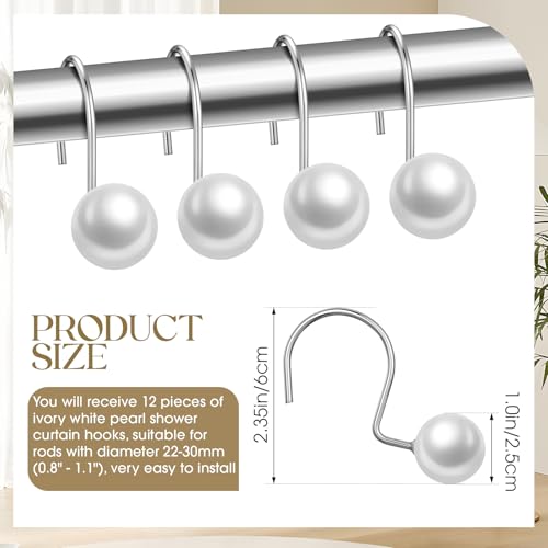 Threehoney 12 Pcs Ivory Pearl Shower Curtain Hooks - Vintage Rustproof