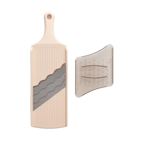 Arnest Japanese Cabbage Slicer Mandoline, 3-Blade Triple Wave Ultra-Thin Shredder for Tonkatsu-Style Slaw, Stainless Steel Wave Blades, Safety Holder, Easy-Rinse Clean, Compact Beige, Made in Japan