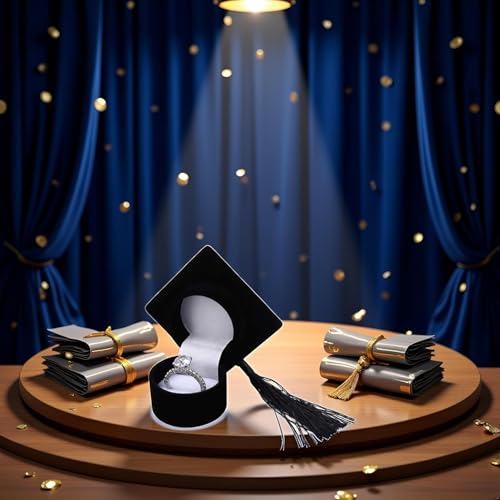 Black Graduation Cap Ring Box - Class Ring Storage and Keepsake