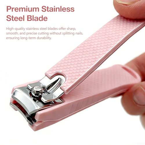 Portable 2-Piece Pink Stainless Steel Nail Clipper Set with Anti-Slip Grip