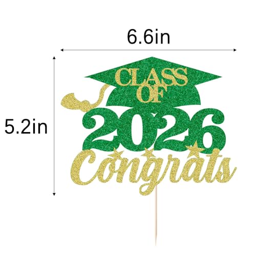 Class of 2026 Graduation Cake Topper - Green Gold Party Decor