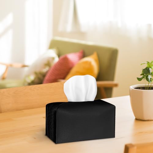 Black PU Leather Rectangular Tissue Box Holder for Home & Office