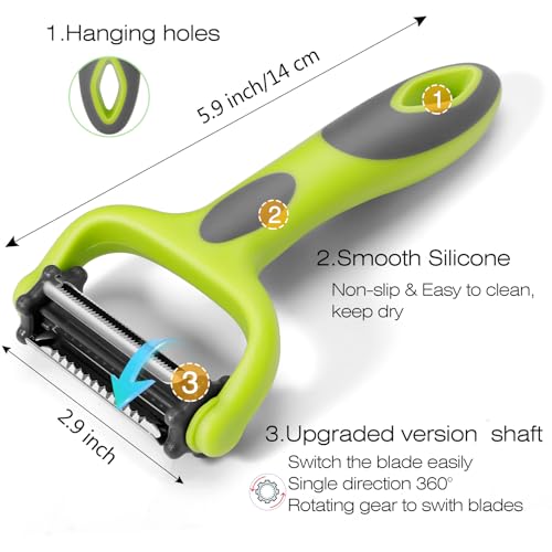 Senbowe Green Julienne Peeler - 3-in-1 Vegetable & Fruit Peeler