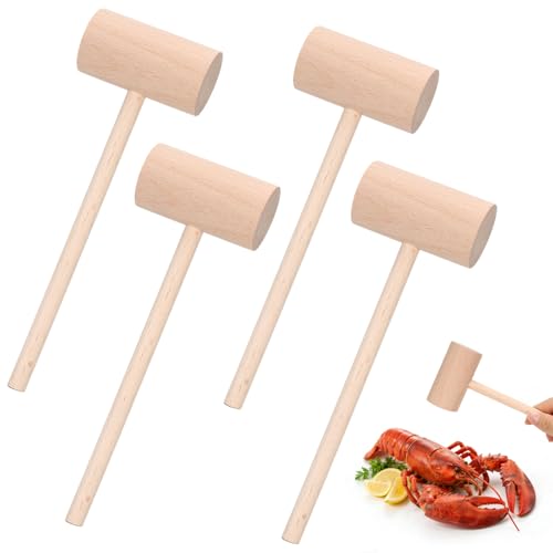 4 Pcs Wooden Seafood Mallets for Crab, Lobster, and Nut Cracking