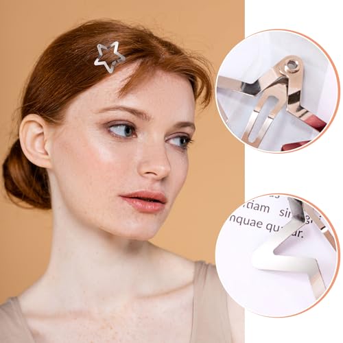 Mxxipp 20pcs Star Hair Clips for Women, Non-Slip Silver Metal Snap Barrettes