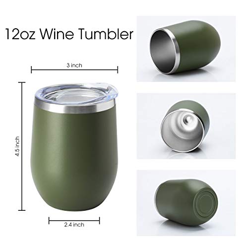 HASLE OUTFITTERS 12oz Army Green Wine Tumbler with Lid - Insulated Stainless Steel Travel Mug