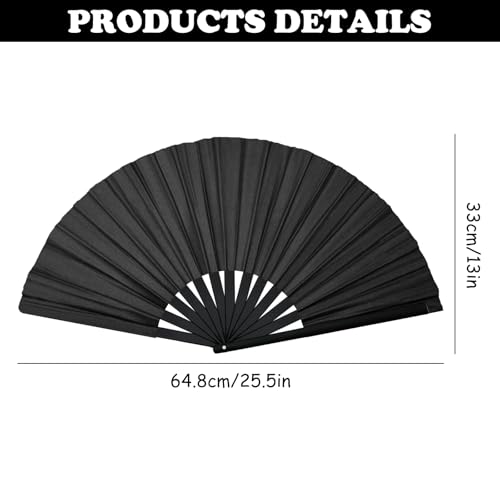 Bamboo Hand Fan for Line Dancing - Large Black Folding Fan