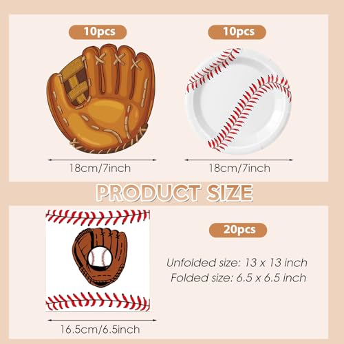 Baseball Birthday Party Supplies - 40Pcs Plates & Napkins Set