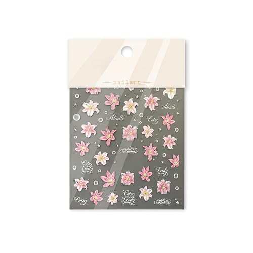 5D Embossed Pink Flower Nail Stickers Summer Floral Decals