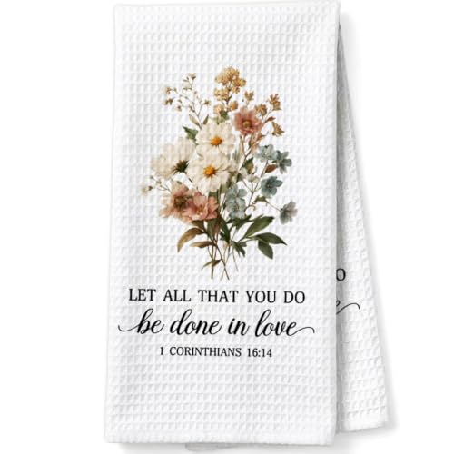 ZUZIMIRA Maroon Waffle Weave Kitchen Towel - Bible Verse Christian Gift