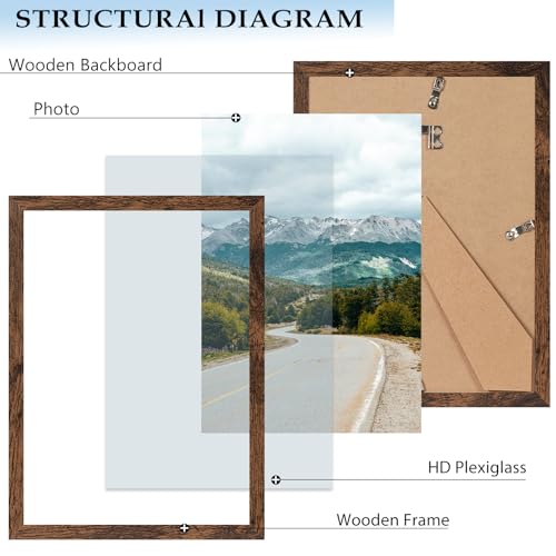 QOTIB 8x11 Picture Frame, Deep Brown Wood Frame for Wall or Tabletop