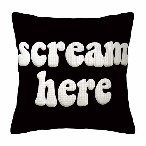 Scream Here Decorative Throw Pillow Cover, 18x18 Inch Retro Groovy Cushion Case