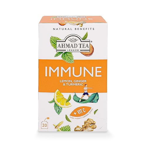 Ahmad Tea Immune Herbal Tea, Lemon, Ginger & Turmeric, 40 Teabags (2-Pack)