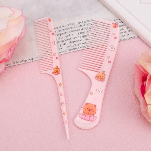 Lasuroa Capybara Cartoon Hair Comb Set 2pcs Pink Plastic Hairbrush