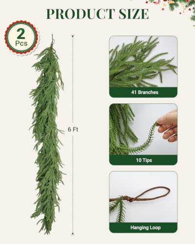 2 Pack 6 FT Norfolk Pine Garlands - Real Touch Christmas Decor