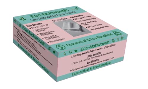 Eco-Nonwoven Disposable Face Towels, XL Lint-Free Cleansing Wipes, 50 Ct