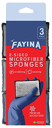 FAYINA Dual-Sided Microfiber Dish Sponge & Scrubber - 3 Pack Non-Scratch