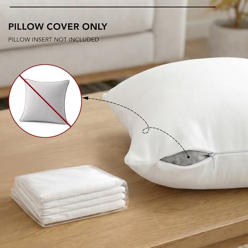 Deconovo Faux Linen Throw Pillow Covers 18x18, Set of 4, Linen White