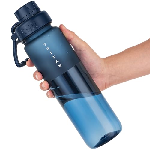 OLDLEY 32oz Navy Blue Water Bottle with Handle, Leak-Proof Tritan Sports Bottle